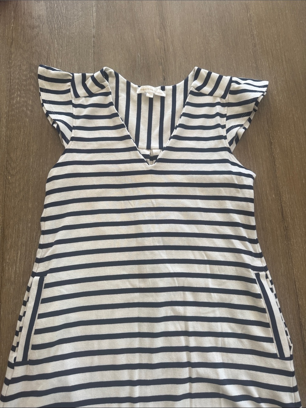 Monteau Navy and White Striped V-Neck Casual Dress - Picture 3 of 4